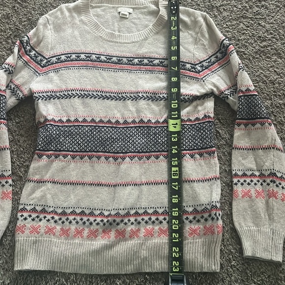 J. Crew Factory Fair Isle Crew Neck Sweater Beige Women's Medium Merino Wool - Picture 3 of 5